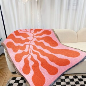 Orange Pink Matisse Leaf Beach Throw Blanket