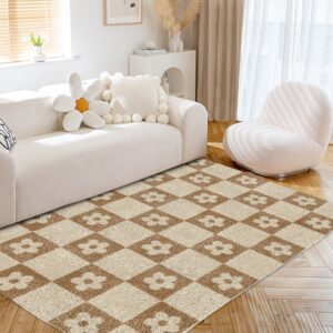 Flower Checkered Earth Tone Carpet