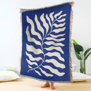 Blue Matisse Leaf Throw Picnic Blanket