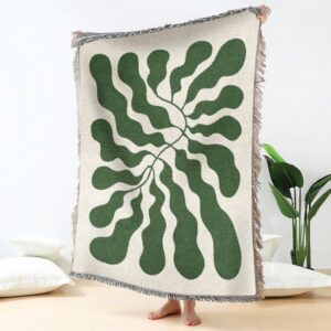 Green Matisse Leaf Beach Throw Blanket