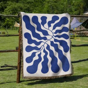 Blue Matisse Leaf Beach Throw Blanket